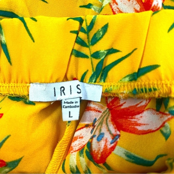 IRIS Women’s Large Hi-Low Skort Set with V-Neck Tie Crop Blouse Yellow Floral - Picture 14 of 16